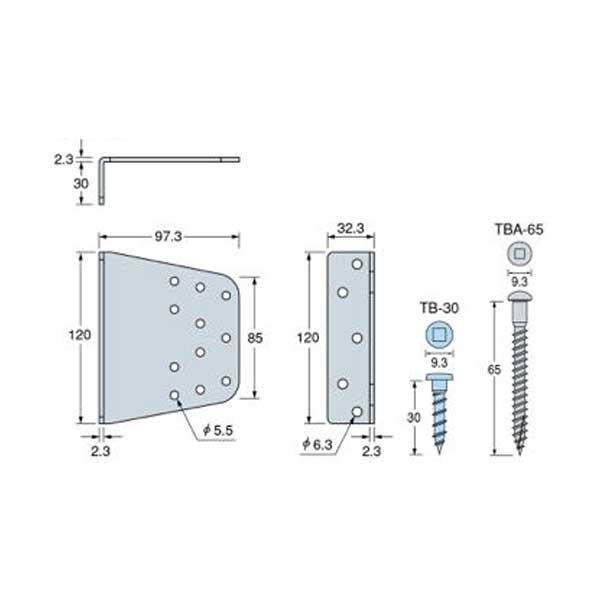 タナカ 1.5倍筋かい リベロ (32.3×97.3×120×t2.3mm) 441-8020 タナカ 1.5倍筋かい リベロ (32.3×97.3×120×t2.3mm) 441-8020