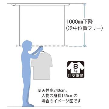 川口技研 ホスクリーン URB型 URB-S-W 埋込タイプ サイズ：1400mm 1セット 135-6984  室内用物干し 部屋干し｜yojozai｜03