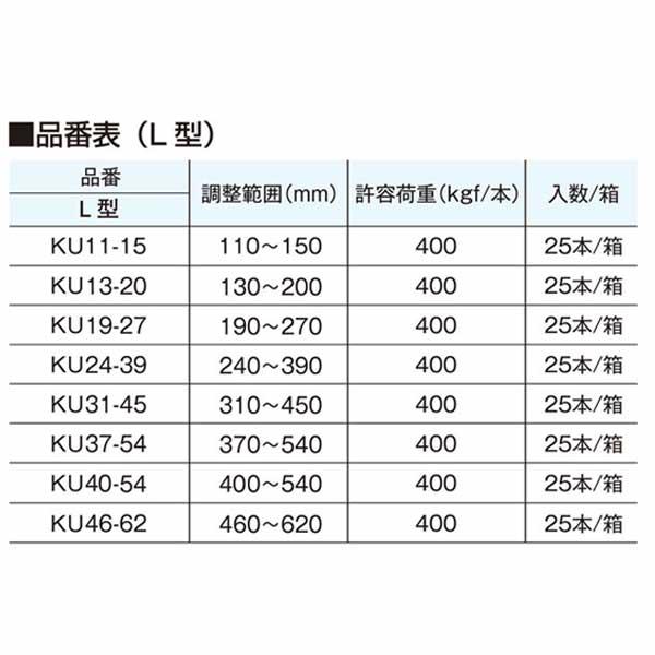 鋼製束 KU13-20 (L型) 130mm〜200mm 25本 KMネクスト 床束 床高調整 高強 高耐食 カチオン電着塗装 屋内専用 121170080 |  | 05