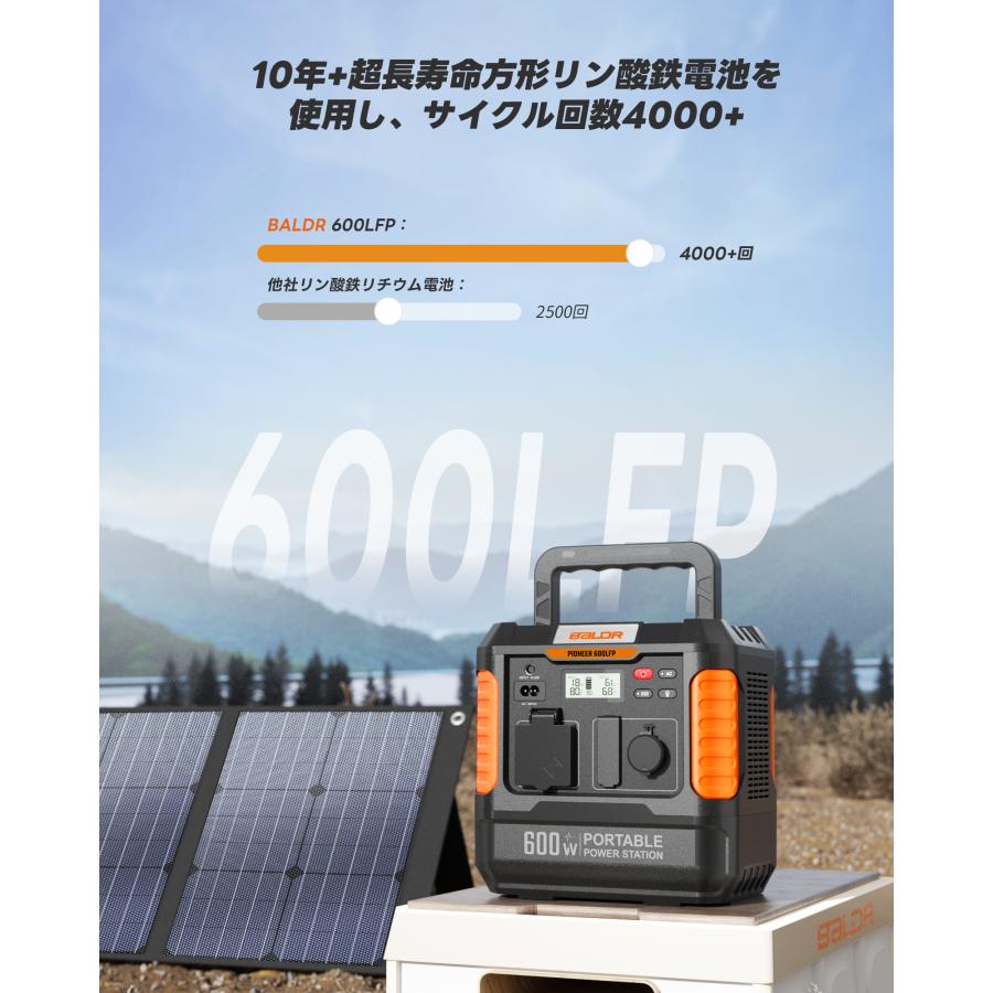 BALDR リン酸鉄 600W ポータブル電源 120W ソーラーパネル セット リン酸鉄 蓄電池 純正弦波 小型 ソーラーチャージャー 太陽光発電 災害用 防災 地震 停電 爆買_2