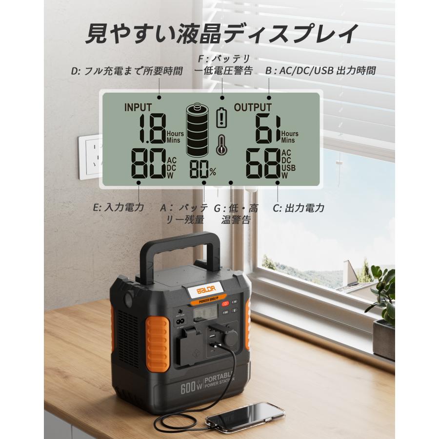BALDR リン酸鉄 600W ポータブル電源 120W ソーラーパネル セット リン酸鉄 蓄電池 純正弦波 小型 ソーラーチャージャー 太陽光発電 災害用 防災 地震 停電 爆買_7