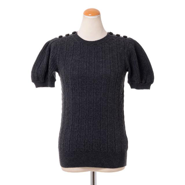 アーデム ERDEM 肩ビジュー半袖ニット ウールカシミア グレー