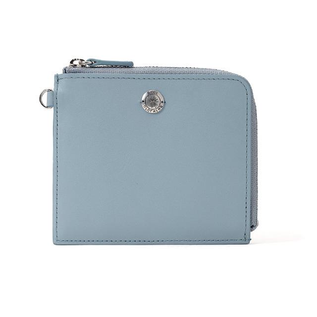 ミハラヤスヒロ MIHARAYASUHIRO ジップウォレット コインケース がま口コインケース付きジップアップ二つ折り財布 牛革 ライトブルー