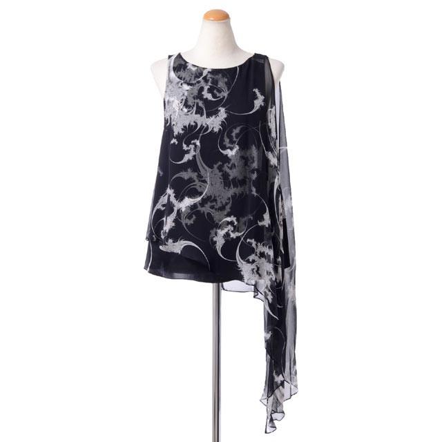 トーマスワイルド(Thomas Wylde) アシンメトリーノースリーブブラウス シルクプリント ブラック