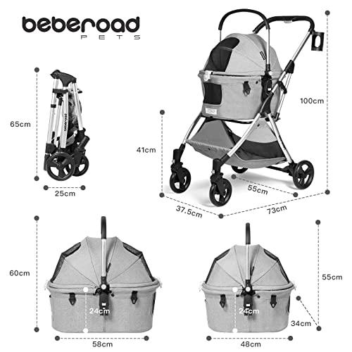 BEBEROAD PETS ペットカート 犬用ベビーカー 分離型 ペットカート 猫バギー 折りたたみ ペットカート 犬 カート 小型犬 中型犬 猫 多頭 バギー 分離型 軽量 コン ペットカート 約 分離型