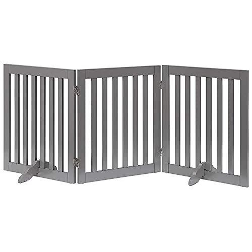 unipaws 木製犬用ゲート、折り式バリア、ペット用家具フェンス