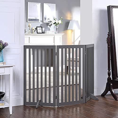 unipaws ハイタイプペットゲート置くだけ木製バリア、犬用フェンス 、グレー 5cm 長さ152cm