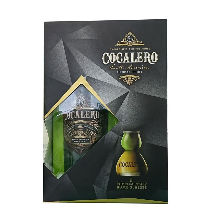 送料無料 コカレロ ボックス COCALERO (ボムグラス2個付き ギフトボックス入り)  700ml 29度 コカの葉 リキュール 父の日 ギフト｜yokogoshi｜03