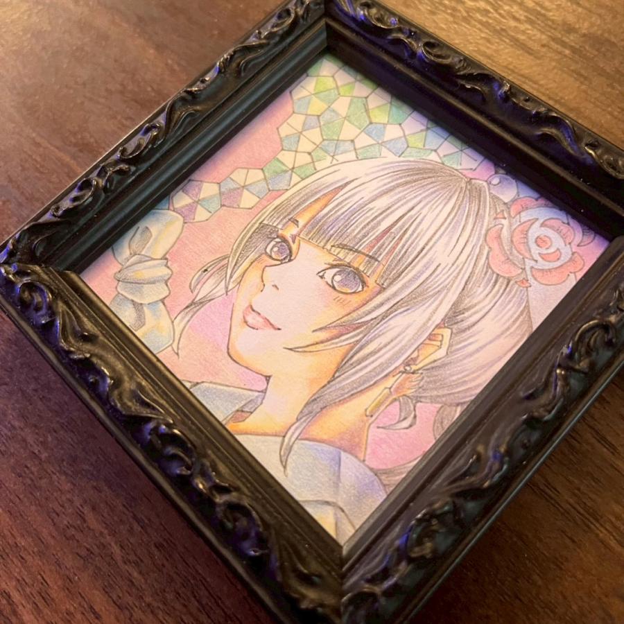 ミニ額 ロッサ 豆色紙 アクリルUVカット仕様 木製 アンティーク アート