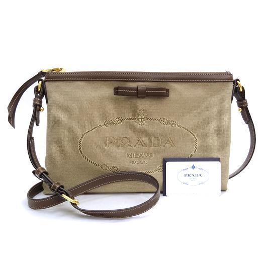 プラダ ショルダーバッグ - 1BH050 レザー PRADA（プラダ） ロゴジャガード ショルダーバッグ キャンバス レザー