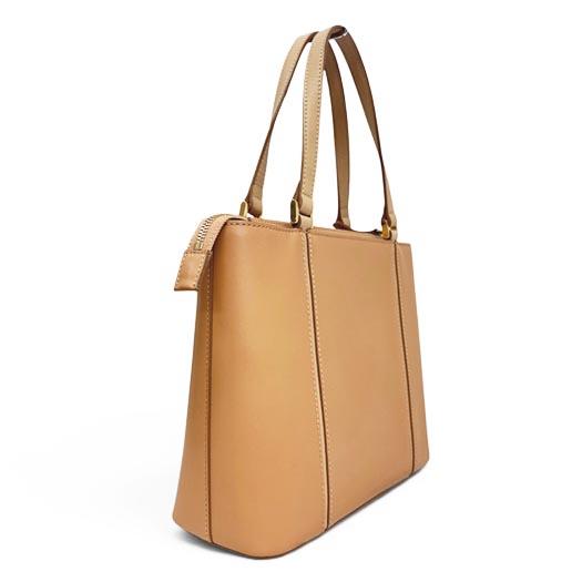 summerバーバリーチェック柄 ハンドバッグ ベージュ/ブラウン　袋付き BURBERRY（バーバリー） チェック柄 ハンドバッグ レザー キャンバス