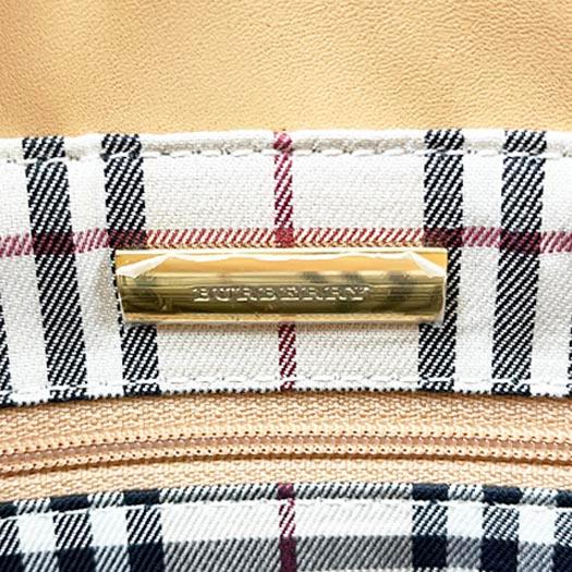 BURBERRY ハンドバッグ ベージュ チェック柄 レザー BURBERRY（バーバリー） チェック柄 ハンドバッグ レザー キャンバス