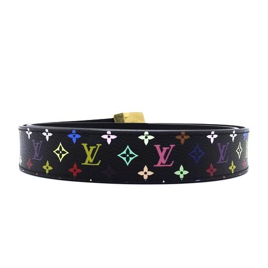 ルイヴィトン サンチュール LVカット ベルト マルチカラー ノワール ゴールド金具 黒 M6890 LOUIS VUITTON - ルイヴィトン サンチュール LVカット ベルト マルチ