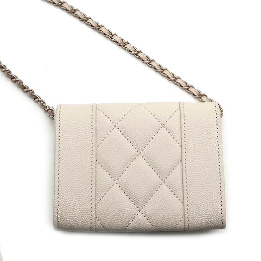 シャネル マトラッセ ミニ チェーンウォレット パース キャビアスキン オフホワイト 財布 CHANEL（シャネル） マトラッセ ミニ チェーンウォレット コインパース