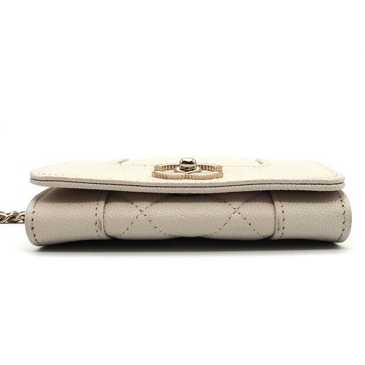 シャネル マトラッセ ミニ チェーンウォレット パース キャビアスキン オフホワイト 財布 CHANEL（シャネル） マトラッセ ミニ チェーンウォレット コインパース