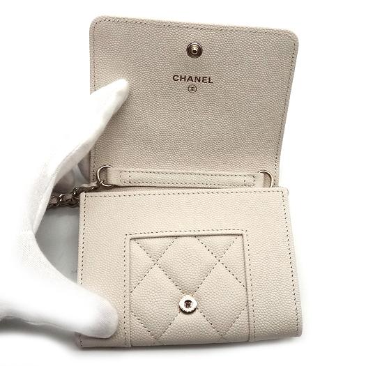 シャネル マトラッセ ミニ チェーンウォレット パース キャビアスキン オフホワイト 財布 CHANEL（シャネル） マトラッセ ミニ チェーンウォレット コインパース