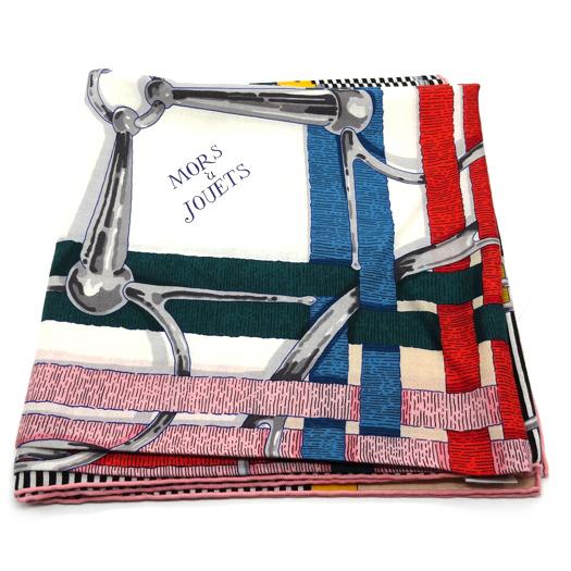 美品 エルメス HERMES カレ140 大判 ストール ショール MORS a JOUETS(馬銜) カシミヤ シルク レディース フランス製 マルチカラー HERMES（エルメス） カレジェアン 140 MORS a JOUETS 馬銜 シュミーズ