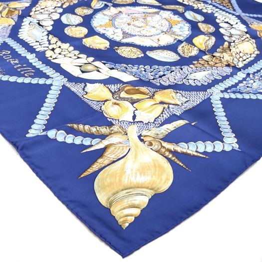 エルメス カレ90 Rocaille 貝殻 シルク スカーフ ブルー HERMES エルメス カレ90 スカーフ ロカイユ Rocaille ブルー