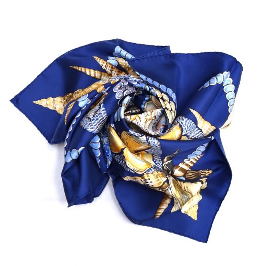 エルメス カレ90 Rocaille 貝殻 シルク スカーフ ブルー HERMES エルメス カレ90 スカーフ ロカイユ Rocaille ブルー