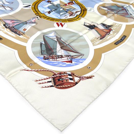 HERMES（エルメス） カレ90 スカーフ BELLES AMURES 帆の美学 ホワイト