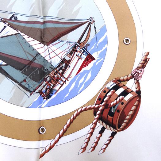 HERMES（エルメス） カレ90 スカーフ BELLES AMURES 帆の美学 ホワイト