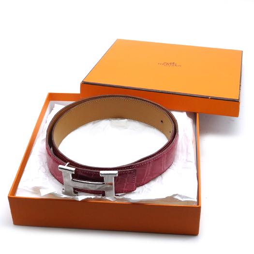 HERMES エルメス コンスタンス Hベルト クロコ ポロサス ピンク HERMES エルメス コンスタンス Hベルト クロコ ポロサス ピンク