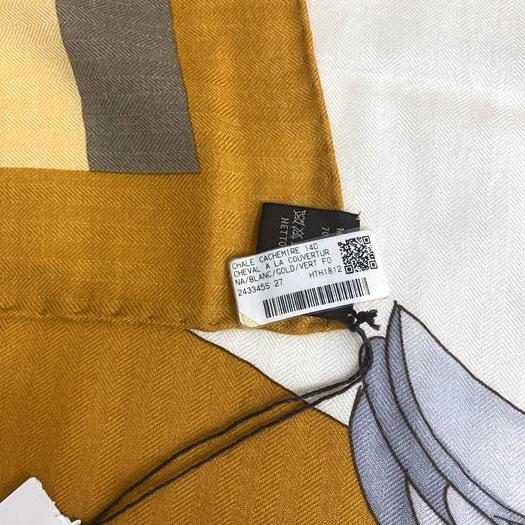 HERMES エルメス カレジェアン 140 馬着とともに カシミヤ シルク オフ