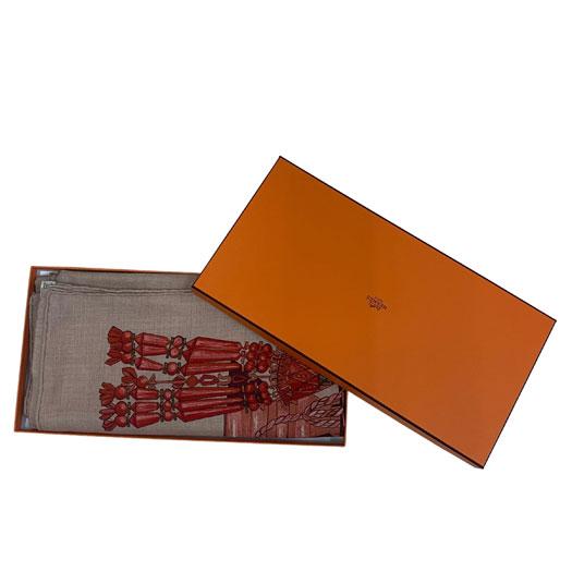 HERMES エルメス カレジェアン 140 紐飾り カシミヤ シルク ベージュ