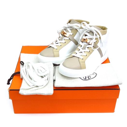 HERMES スニーカー エルメス デイドリーム レザーハイカット 37 白 HERMES（エルメス） デイドリーム ハイカット スニーカー #37 24cm