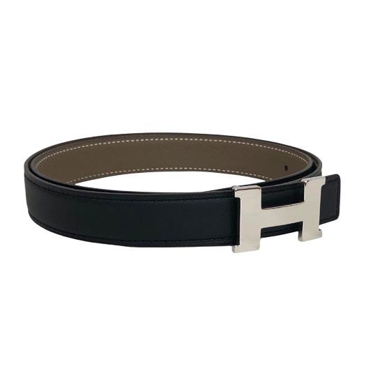 エルメス ベルトバックル ミニH Hベルト 24 エプソン スイフト エトゥープ ブラック シルバー金具 #85 HERMES 横浜BLANC HERMES（エルメス） ベルトバックル ミニH Hベルト 24 エプソン