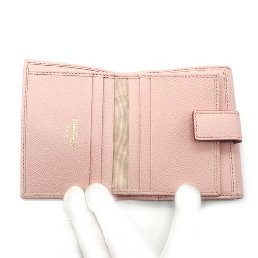 FERRAGAMO フェラガモ ガンチーニ Wホック 二つ折り財布 ピンク  