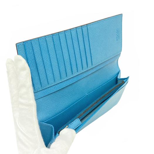 PRADA プラダ 2つ折り長財布 サフィアーノレザー エンジ ブルー 2MV836  