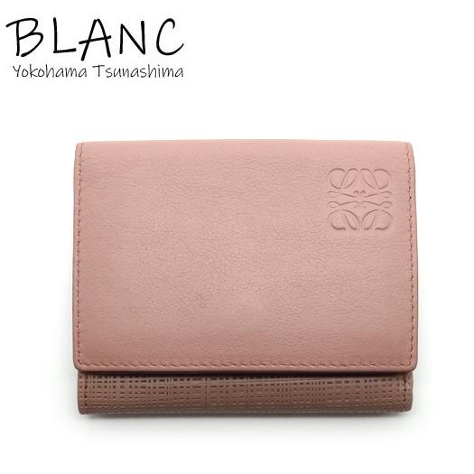 ロエベ トライフォールド ウォレット  コンパクト 財布 101.88.S26 LOEWE（ロエベ） トライフォールド ウォレット カーフレザー ピンク