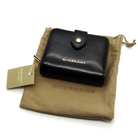 バーバリー　二つ折り財布　黒 BURBERRY】バーバリー 二つ折り財布 レザー レディース 黒