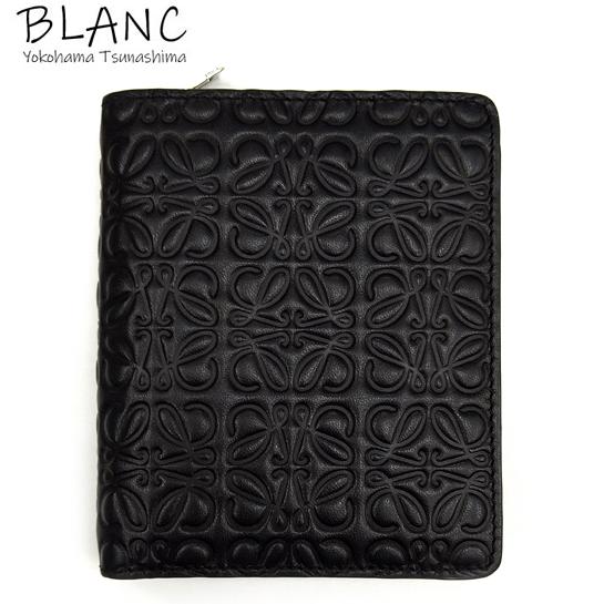ロエベ 折り財布 リピートアナグラム ブラック ナイロン レザー シルバー金具 ロエベ 折り財布 リピートアナグラム ブラック ナイロン レザー