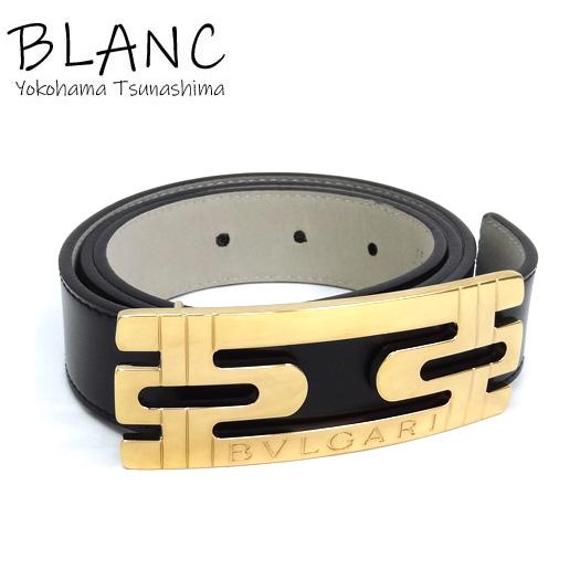 BVLGARI ブラックレザーベルト ゴールドバックル BVLGARI（ブルガリ） パレンテシベルト レザー ブラック 黒 ゴールド