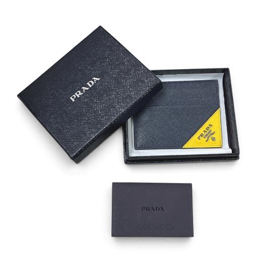 PRADA（プラダ） カードケース サフィアーノ ネイビー イエロー 名刺