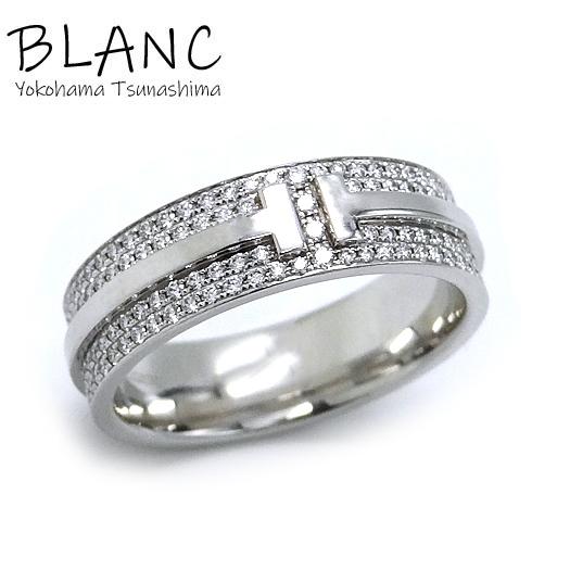 【サイズ交換ＯＫ】 ティファニー 横浜BLANC Tiffany&Co. 指輪 約14号 K18WG ホワイトゴールド ダイヤ パヴェ リング ワイド TWO T 指輪