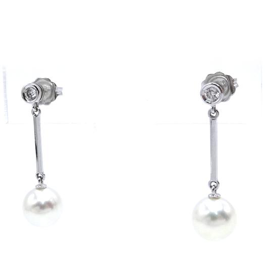 MIKIMOTO パール ダイヤモンド ピアス　18Kホワイトゴールド MIKIMOTO（ミキモト） パール ダイヤピアス 真珠 P:7.7mm×2 K18