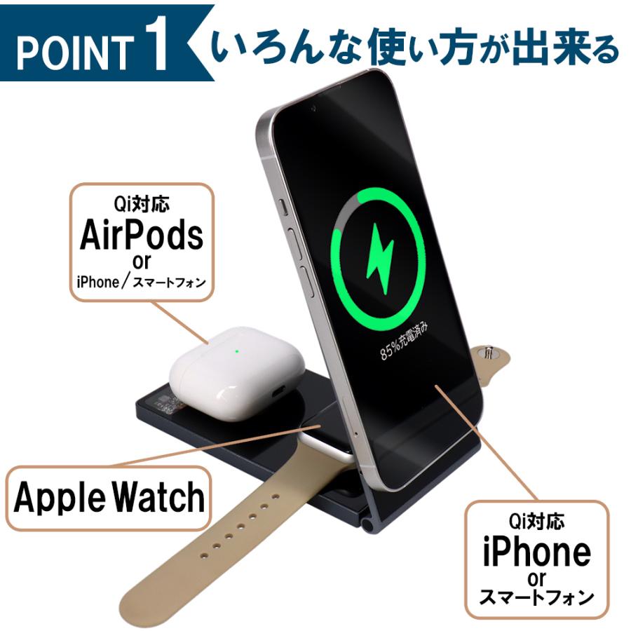 半額SALE／＼半額SALE／4in1折りたたみ式充電器 スマホスタンド アップルウォッチ 充電器 ワイヤレス充電器 マグセーフ 充電器 Iphone  充電器 4IN1 Qi認証 スマホ2台同時 ダブル15W ワイヤレス充電器