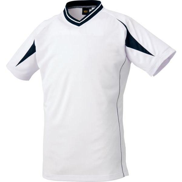 ゼット ZETT 野球　ソフトボール 野球 Vネックベースボールシャツ ベースボールTシャツ 22SS ホワイト/ネイビー Tシャツ(bot761-1129)｜yokohamariverup