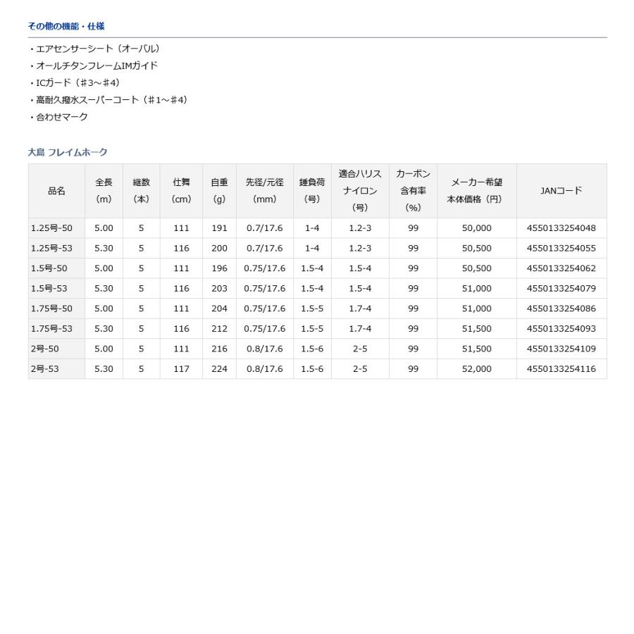 DAIWA（釣り） 爆買 ダイワ 22 大島フレイムホーク 2号-53【大型