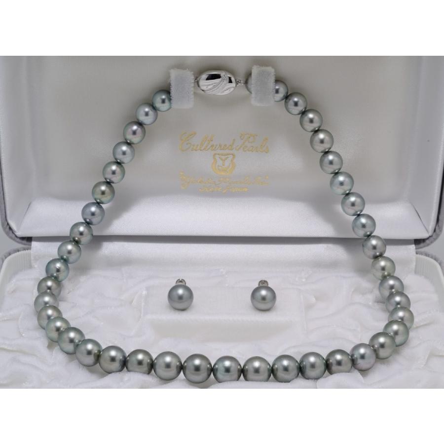 黒真珠 黒蝶真珠 グレー 8mmX10mm & 9.5mm ネックレス イヤリング 