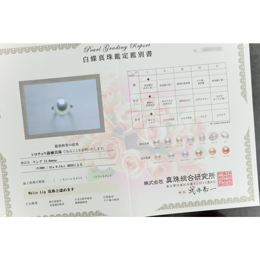 パールリング 指輪 南洋白蝶真珠 12mmUP パール プラチナリング 指輪 真珠総合研究所のWhite Lip花珠鑑定鑑別書つき　 |  | 03