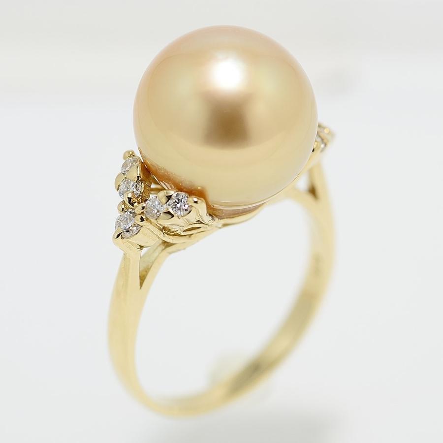 パールリング 指輪 南洋白蝶真珠ゴールデンパール 12mmUP K18リング 指輪 真珠総合研究所のゴールドリップ花珠鑑別書つき　 | 
