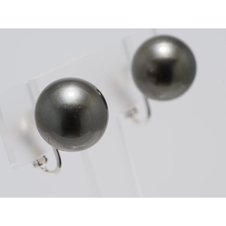 パールイヤリング 14mm ピアス 黒真珠 黒蝶真珠 ダークグレー ブラック 