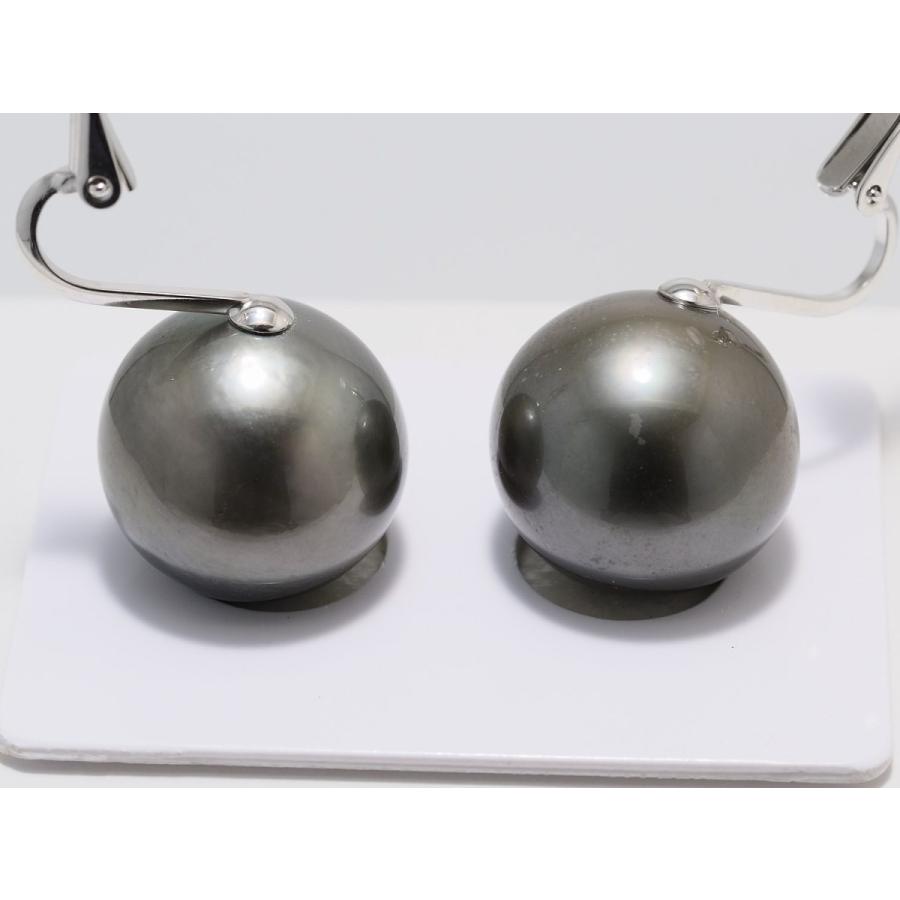 パールイヤリング 14mm ピアス 黒真珠 黒蝶真珠 ダークグレー ブラック 