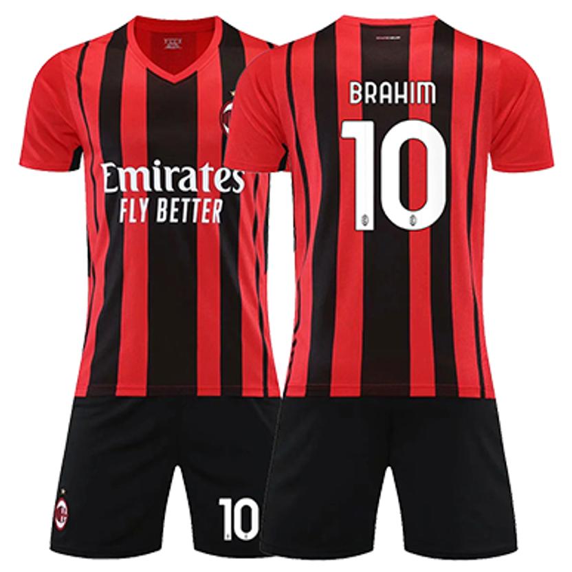 6304 Acミラン 人気ブレゼント 10 Brahim 21 22年 ホーム 子供用 大人用 上下着 半袖 ノーブランド品のレプリカサッカーユニフォーム