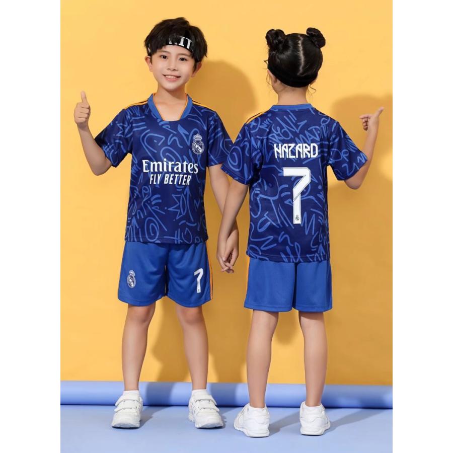 945円 海外 7102 レアルマドリード 21 22年 アウェイ 7 上下着 子供用 半袖 レプリカサッカーユニフォーム