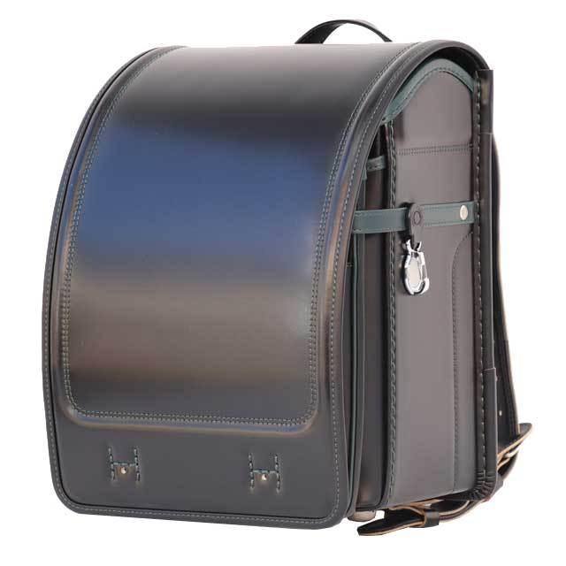 新しいスタイル 横山鞄オリジナル ランドセル イタリア製牛革 黒×緑 カラードバック ランドセル